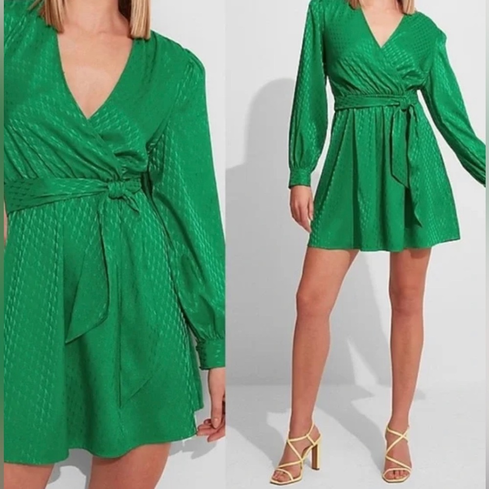Express Jacquard Satin Tie-Waist Mini Dress Size SP